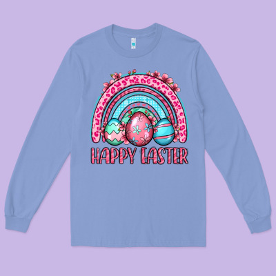 Happy Easter Eggs Rainbow Long Sleeve Tee Designed By Oliviacreatesart