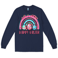 Navy Happy Easter eggs rainbow Long Sleeve Tee - OliviaCreatesArt