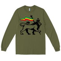 Army Green Rasta Lion of Judah Rastafarian Reggae Lion and Christian Long Sleeve Tee - longCreatives