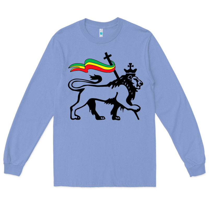 Rasta Lion Of Judah Rastafarian Reggae Lion And Christian Long Sleeve Tee by longCreatives | Teevron