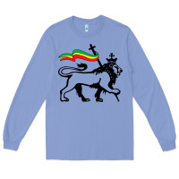 Colony Blue Rasta Lion of Judah Rastafarian Reggae Lion and Christian Long Sleeve Tee - longCreatives