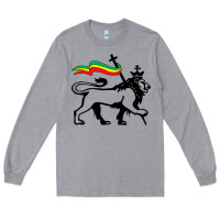 Heather Grey Rasta Lion of Judah Rastafarian Reggae Lion and Christian Long Sleeve Tee - longCreatives