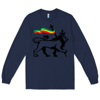 Navy Rasta Lion of Judah Rastafarian Reggae Lion and Christian Long Sleeve Tee - longCreatives
