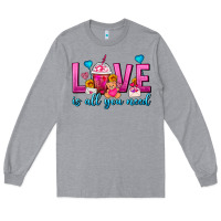 Heather Grey Love Is All You Need Valentines Day Frappe Coffee Long Sleeve Tee - FaDigitalArtStudio