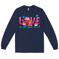 Navy Love Is All You Need Valentines Day Frappe Coffee Long Sleeve Tee - FaDigitalArtStudio