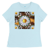 Baby Blue western daisy and cowhide tumbler tbs Ladies Tee - TumblerDesignByShophia