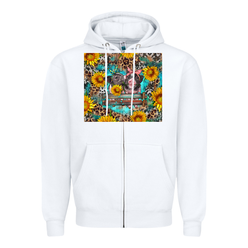 Baby Pigs With Leopard Cowhide And Sunflowers Zipper Hoodie by Artiststas | Teevron