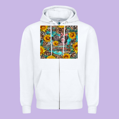 Baby Pigs With Leopard Cowhide And Sunflowers Zipper Hoodie Designed By Artiststas