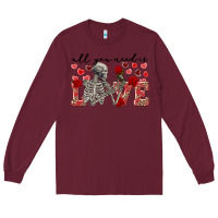 Burgundy Skeleton all you need is love Long Sleeve Tee - FaDigitalArtStudio