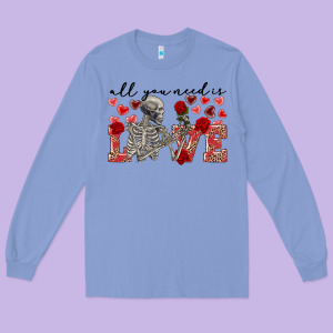 Skeleton All You Need Is Love Long Sleeve Tee Designed By Fadigitalartstudio