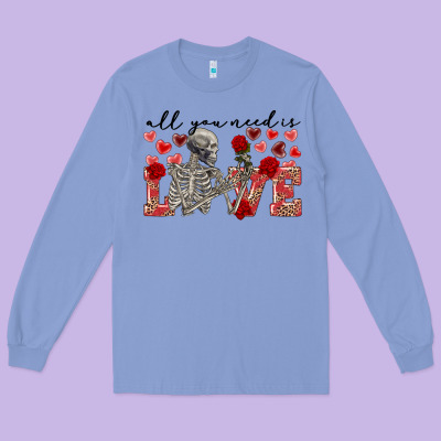Skeleton All You Need Is Love Long Sleeve Tee Designed By Fadigitalartstudio