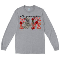 Heather Grey Skeleton all you need is love Long Sleeve Tee - FaDigitalArtStudio