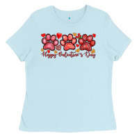 Baby Blue Happy Valentine's Day paws Valentine's Day Ladies Tee - HowdyJamesFarm