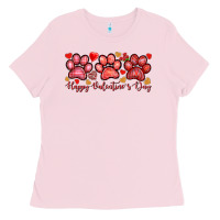 Bubblegum Pink Happy Valentine's Day paws Valentine's Day Ladies Tee - HowdyJamesFarm