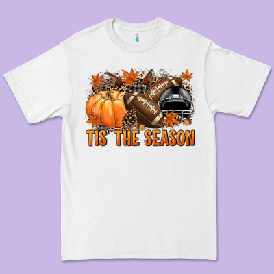 Tis' The Season Football Black Helmet Premium Tee Designed By Nancycooperartshop