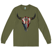 Army Green American Bull Skull Gemstone Long Sleeve Tee - Jasminsmagicworld