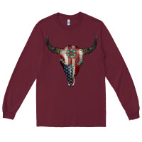 Burgundy American Bull Skull Gemstone Long Sleeve Tee - Jasminsmagicworld