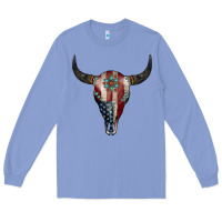 Colony Blue American Bull Skull Gemstone Long Sleeve Tee - Jasminsmagicworld