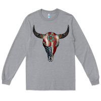 Heather Grey American Bull Skull Gemstone Long Sleeve Tee - Jasminsmagicworld