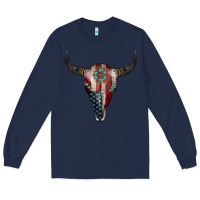 Navy American Bull Skull Gemstone Long Sleeve Tee - Jasminsmagicworld