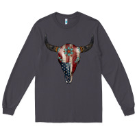 Smoke American Bull Skull Gemstone Long Sleeve Tee - Jasminsmagicworld