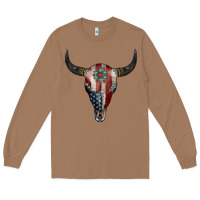 Toasted Coconut American Bull Skull Gemstone Long Sleeve Tee - Jasminsmagicworld