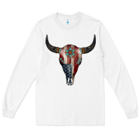 White American Bull Skull Gemstone Long Sleeve Tee - Jasminsmagicworld