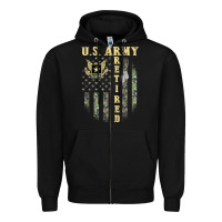 Black US ARMY Retired  Distressed American Flag Patriotic Zipper Hoodie - longCreatives