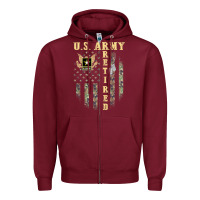 Burgundy US ARMY Retired  Distressed American Flag Patriotic Zipper Hoodie - longCreatives