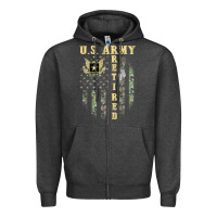 Charcoal Heather US ARMY Retired  Distressed American Flag Patriotic Zipper Hoodie - longCreatives