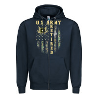 Navy US ARMY Retired  Distressed American Flag Patriotic Zipper Hoodie - longCreatives