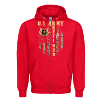 Red US ARMY Retired  Distressed American Flag Patriotic Zipper Hoodie - longCreatives