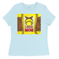 Baby Blue softball with leopard tumbler tbs Ladies Tee - TumblerDesignByShophia