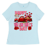 Baby Blue Happy Valentine's day red truck Ladies Tee - HowdyJamesFarm