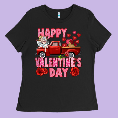 Happy Valentine's Day Red Truck Ladies Tee Designed By Howdyjamesfarm