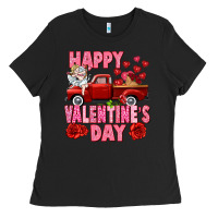 Black Happy Valentine's day red truck Ladies Tee - HowdyJamesFarm