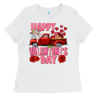 White Happy Valentine's day red truck Ladies Tee - HowdyJamesFarm