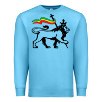 Ocean Blue Rasta Lion of Judah Rastafarian Reggae Lion and Christian Premium Sweatshirt - longCreatives