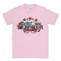 Bubblegum Pink American Teacher 4th of july Classic Tee - HowdyJamesFarm