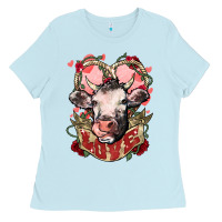 Baby Blue Cow Valentine's Day love Ladies Tee - HowdyJamesFarm