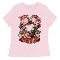 Bubblegum Pink Cow Valentine's Day love Ladies Tee - HowdyJamesFarm