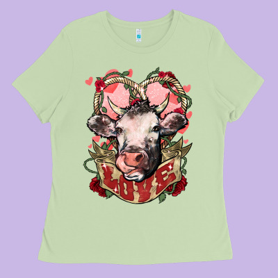 Cow Valentine's Day Love Ladies Tee Designed By Howdyjamesfarm
