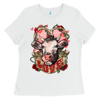 White Cow Valentine's Day love Ladies Tee - HowdyJamesFarm