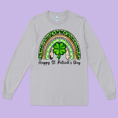Happy St. Patrick's Day Rainbow Long Sleeve Tee Designed By Oliviacreatesart