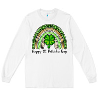 White Happy St. Patrick's Day rainbow Long Sleeve Tee - OliviaCreatesArt