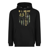 Black US ARMY Retired  Distressed American Flag Patriotic Heavyweight Hoodie - longCreatives