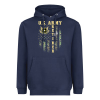 Navy US ARMY Retired  Distressed American Flag Patriotic Heavyweight Hoodie - longCreatives