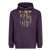 Plum US ARMY Retired  Distressed American Flag Patriotic Heavyweight Hoodie - longCreatives