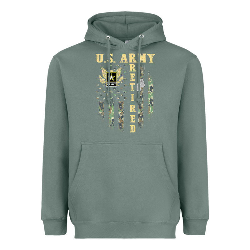 Us Army Retired  Distressed American Flag Patriotic Heavyweight Hoodie by longCreatives | Teevron