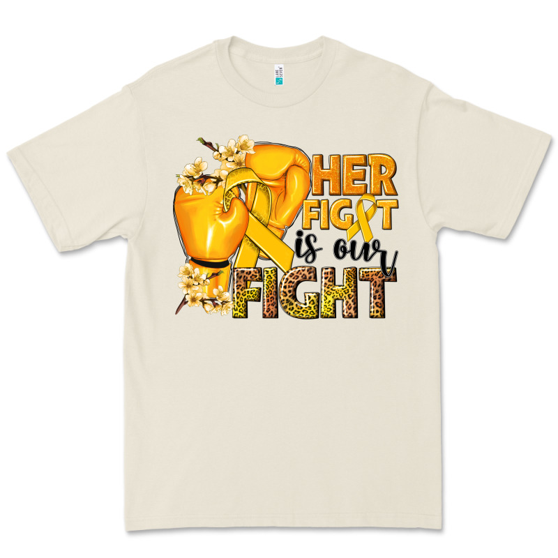 Her Fight Is Our Fight Childhood Cancer Yellow Premium Tee by NancyCooperArtShop | Teevron